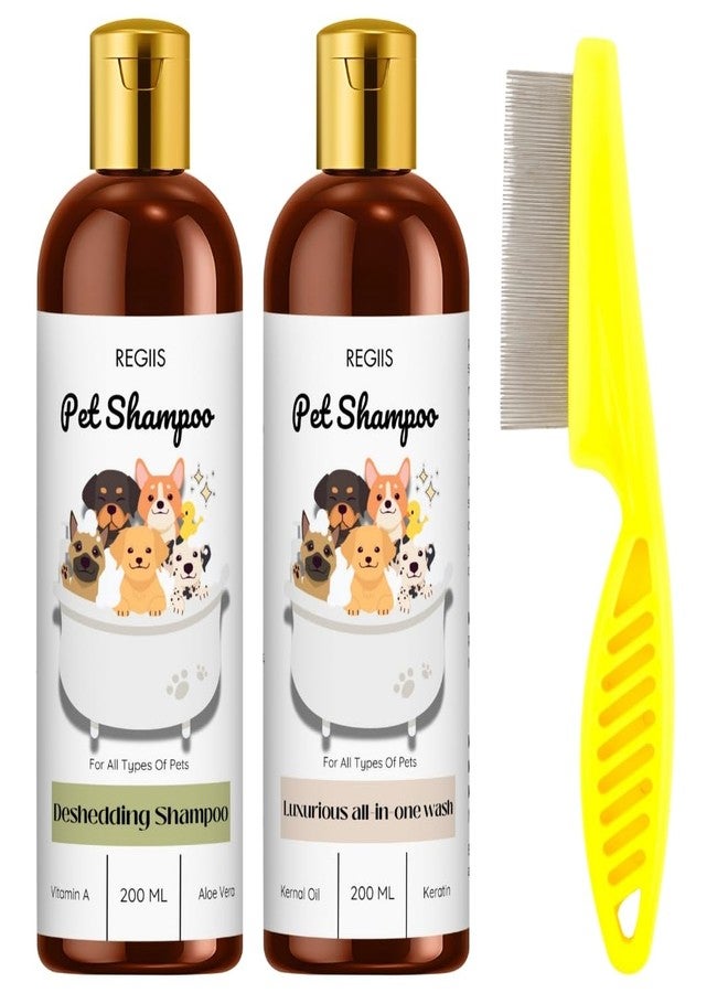 مجموعة شامبو الحيوانات الأليفة من ريجيس، لإزالة الشعر الزائد وغسل شامل للكلاب، 200 مل، مع مشط للبراغيث، مجموعة عناية مكونة من 4 قطع (3 عبوات) - Image 1